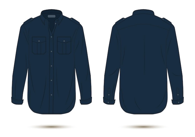 Vector maqueta de camisa formal azul marino vista frontal y posterior
