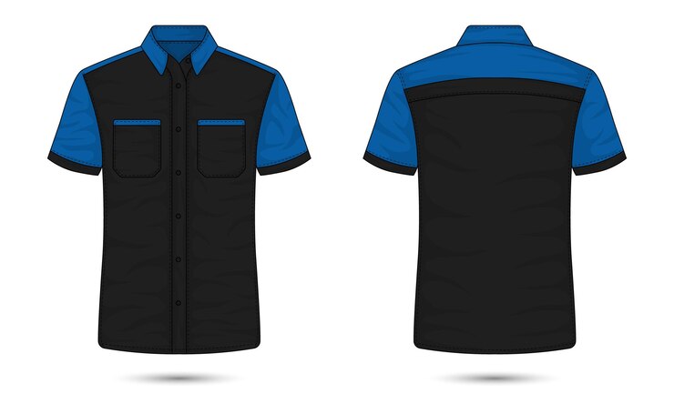 Vector maqueta de camisa formal de manga corta con botones hacia abajo vista delantera y trasera