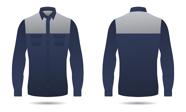 Maqueta de camisa de manga larga con botones hacia arriba vista delantera y trasera