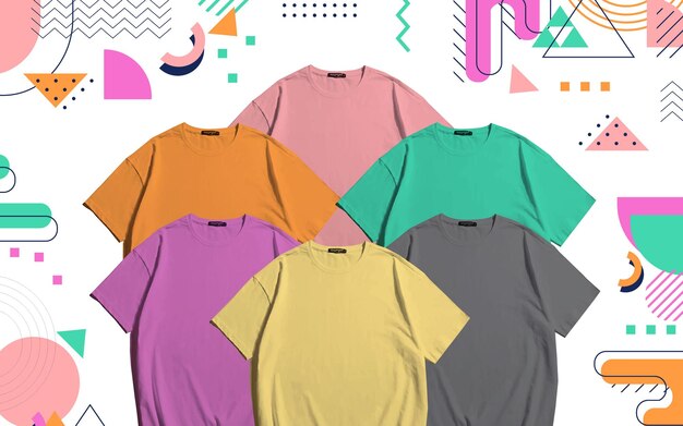 Vector maqueta de camiseta en blanco de 5 colores diferentes
