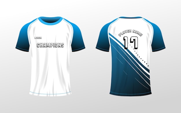 Maqueta de camiseta deportiva Camiseta de color plano con el número 17 nombre del jugador Maqueta de ubicación vista posterior y frontal Tshirt diseño para deportes Iconos vectoriales