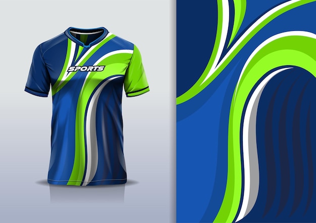 Maqueta de camiseta con diseño abstracto de la línea curva de la camiseta para las carreras de fútbol esports en color azul