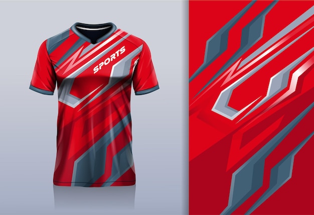 Maqueta de camiseta con diseño de camiseta deportiva con línea de rayas para carreras de fútbol y deportes electrónicos de color rojo