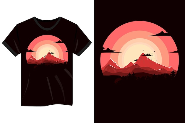 Maqueta de camiseta de diseño retro de paisaje