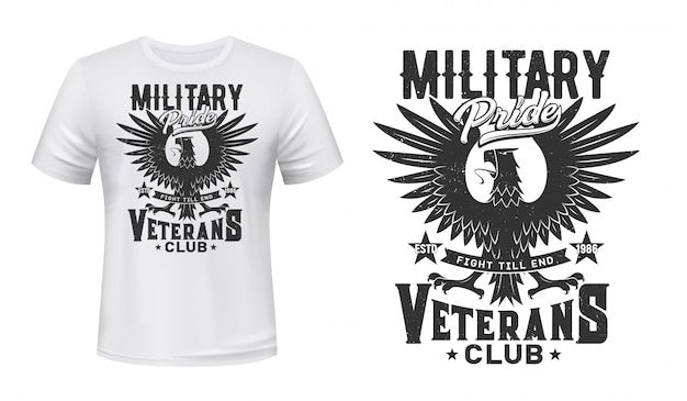 Maqueta de camiseta con estampado de águila, club de veteranos militares