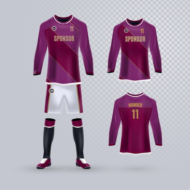 Vector maqueta de camiseta de fútbol de color granate