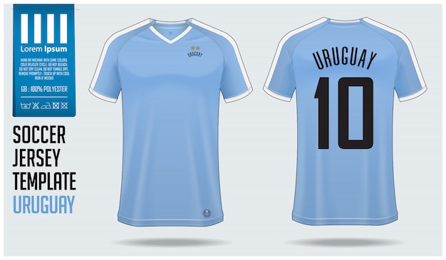 Maqueta de camiseta de fútbol de uruguay o plantilla de kit de fútbol.