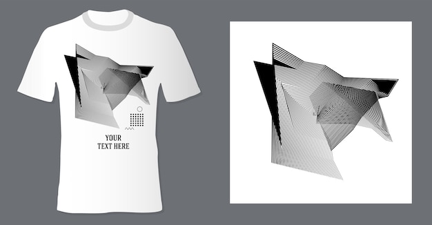 Maqueta de camiseta realista con estampado monocromático geométrico abstracto sobre fondo blanco