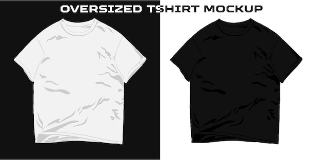 Vector maqueta de camiseta vectorial unisex de gran tamaño en blanco y negro