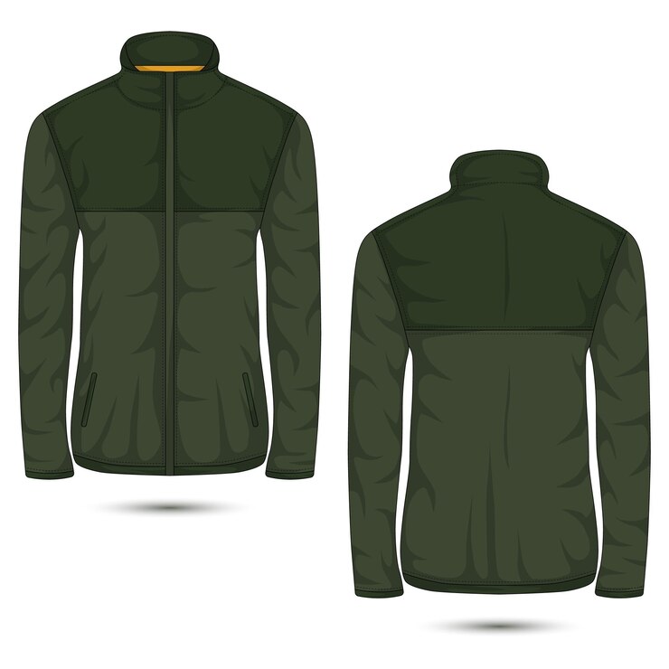 Vector maqueta de chaqueta cálida con cremallera frontal y trasera