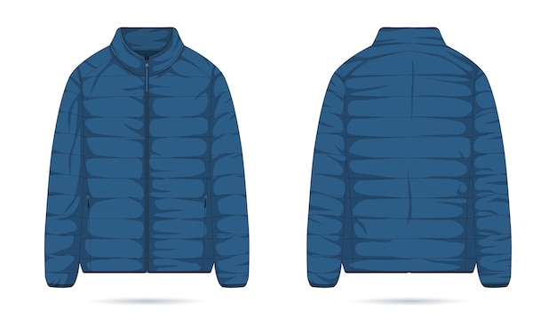 Vector maqueta de chaqueta cálida plantilla de chaqueta puffer vista delantera y trasera