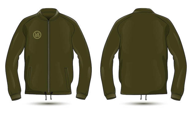 Vector maqueta de chaqueta casual verde militar vista frontal y trasera