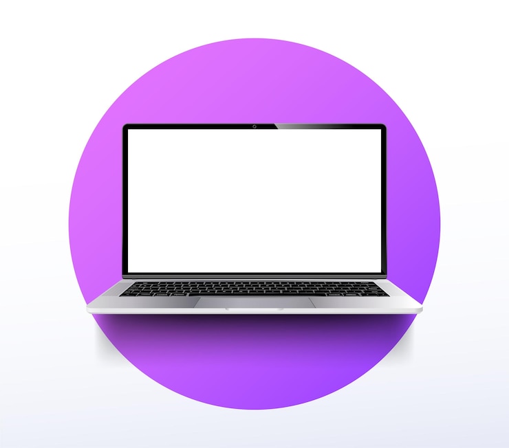 Vector maqueta de computadora portátil con concepto de pantalla en blanco afiche publicitario o pancarta para tienda de electrónica computadora portátil y pc gadget y dispositivo ilustración vectorial aislada en fondo blanco