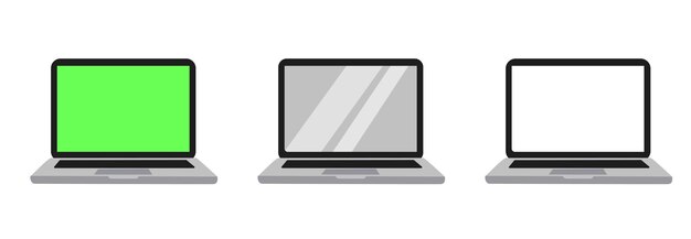 Maqueta de computadora portátil con pantalla de vector libre con ilustración de computadora portátil de diseño plano de pantalla verde