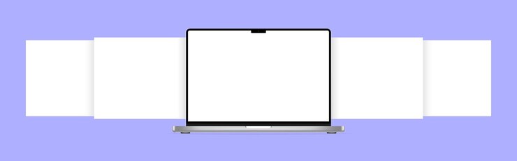 Vector maqueta de computadora portátil realista con interfaz de carrusel puede usarse para publicidad comercial o marketing ilustración vectorial