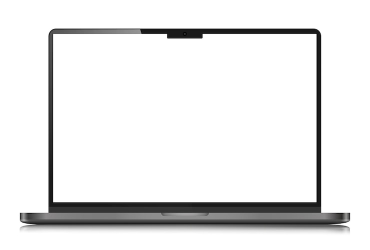 Vector maqueta de computadora portátil realista con una pantalla blanca una computadora portátil con una pantalla plateada vacía