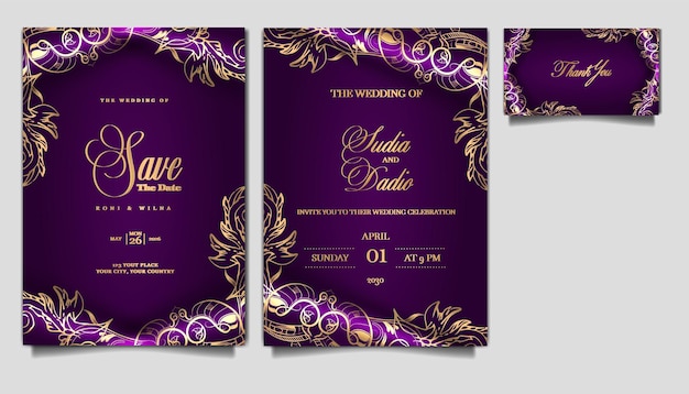 Maqueta de conjunto de invitación de boda elegante de lujo