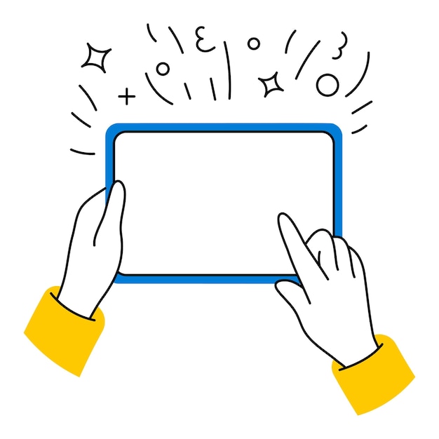 Maqueta dibujada a mano maqueta de gesto de pantalla táctil de tableta usada