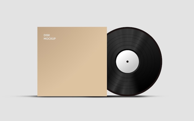 Maqueta de disco de vinilo sobre fondo blanco Retro viejo disco de placa y maqueta de caja