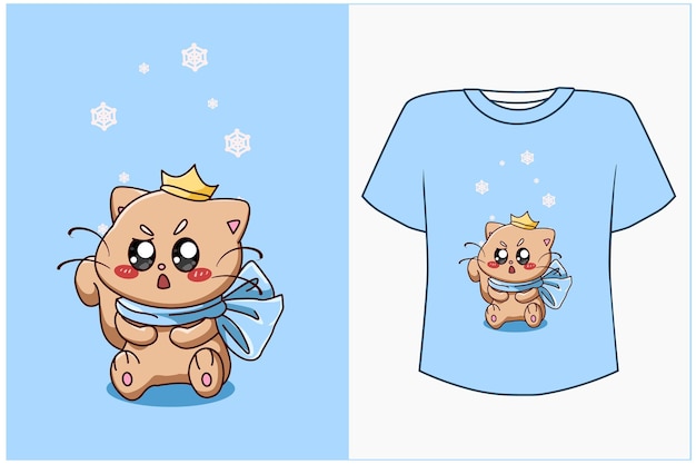 Maqueta de diseño de camiseta linda y bonita ilustración de dibujos animados de gato
