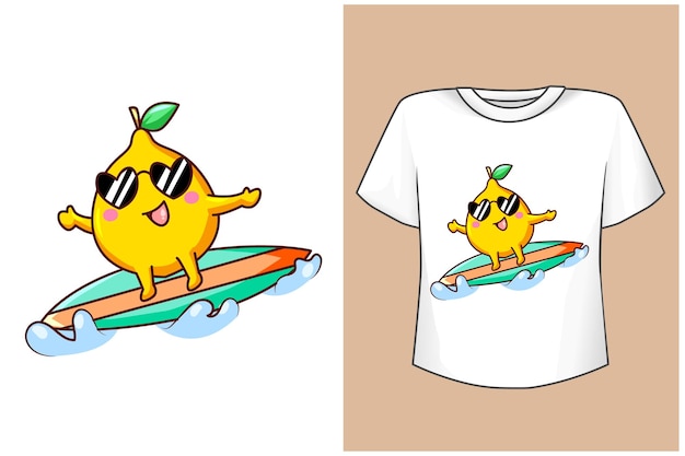 Maqueta de diseño de camiseta surf limón en verano