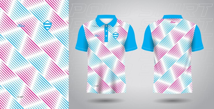 Maqueta de diseño de plantilla de jersey de sublimación de camiseta deportiva polo azul rosa