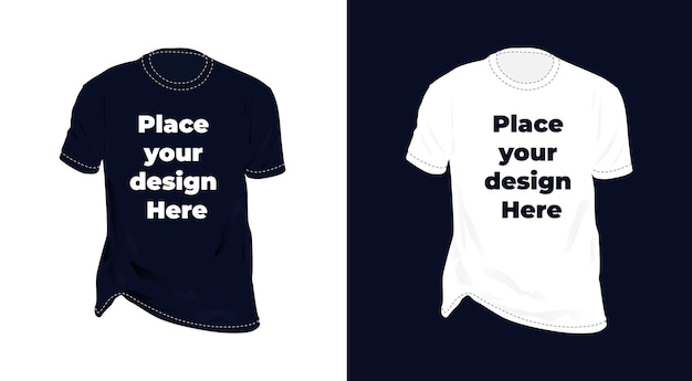 Maqueta de dos camisetas que dicen "coloca tu diseño en ellas" conjunto de plantillas de diseño de camisetas