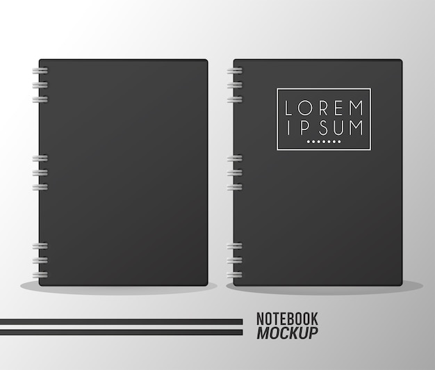 Vector maqueta de dos cuadernos color negro.