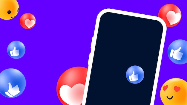 Maqueta editable para publicidad con reacción emocional y smartphone. Ilustración vectorial