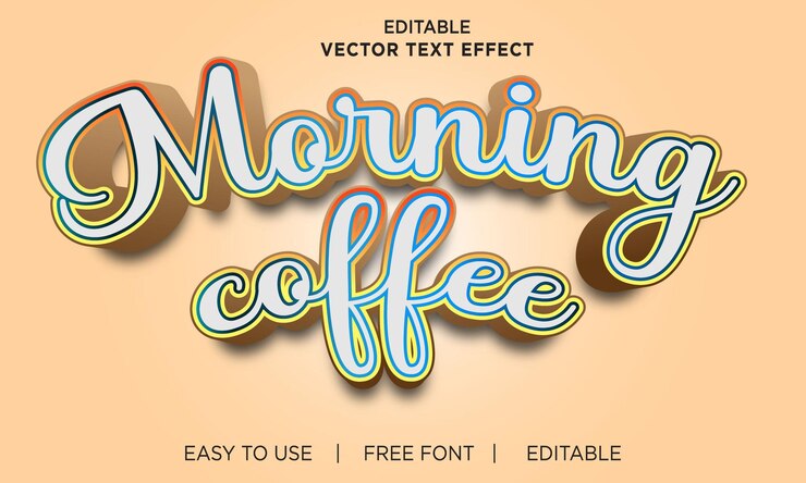 Vector maqueta de efecto de texto 3d de café matutino