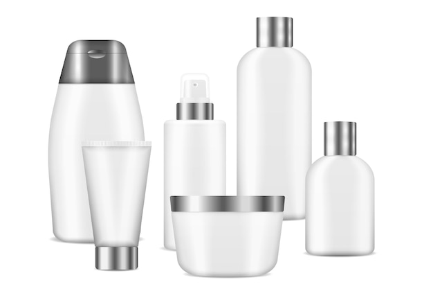 Maqueta de empaque cosmético realista 3d Botellas y contenedores de productos de belleza Botella de rociador Vector