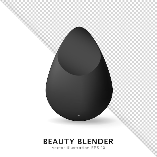 Maqueta de esponja de maquillaje negra para mezclar base, corrector. licuadora de belleza vectorial 3d