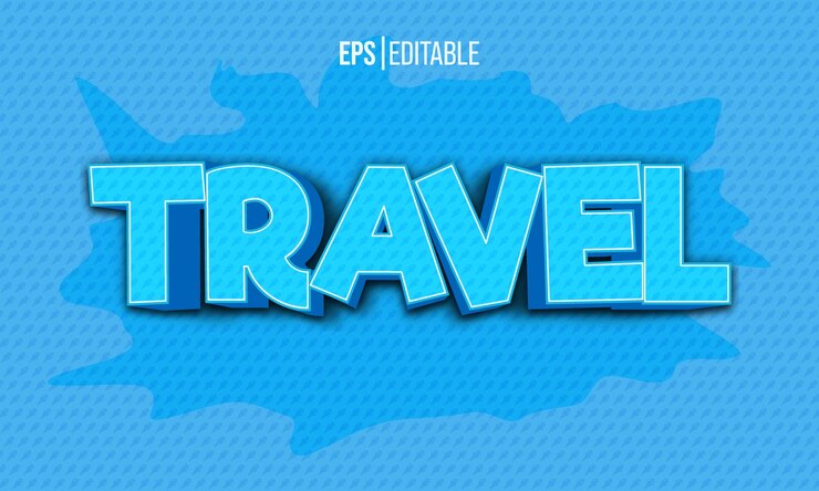 Vector maqueta de estilo de capa de efecto de texto 3d editable de viaje