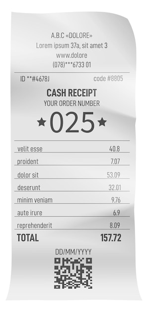 Vector maqueta de factura de pago factura minorista en papel realista