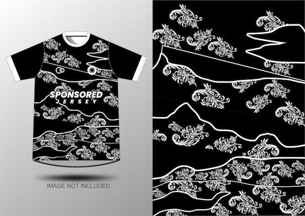 Maqueta de fondo camiseta negra patrón flor batic camiseta de textura abstracta para el fútbol deportivo