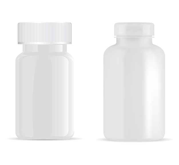 Maqueta de frasco de pastillas de medicina Vector realista en blanco