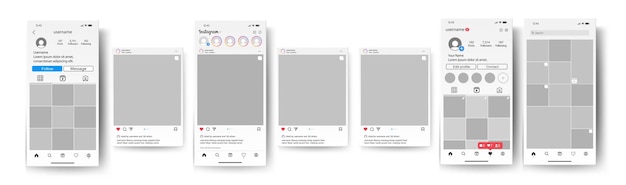 Vector maqueta de instagram en iphone 14. plantillas de interfaz de red social y redes sociales de pantalla de instagram