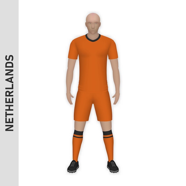 Vector maqueta de jugador de fútbol realista en 3d kit de equipo de fútbol de holanda