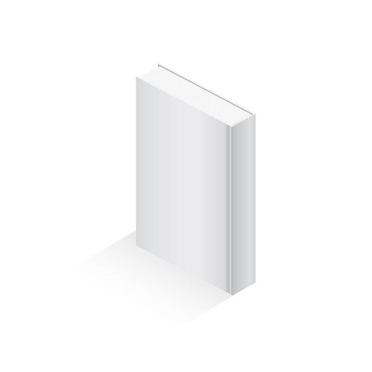 Vector maqueta de libro en blanco, cuaderno, bloc de notas, revista, folleto, folleto. ilustración vectorial 3d de un libro gris sobre un fondo azul para su diseño. tapa dura