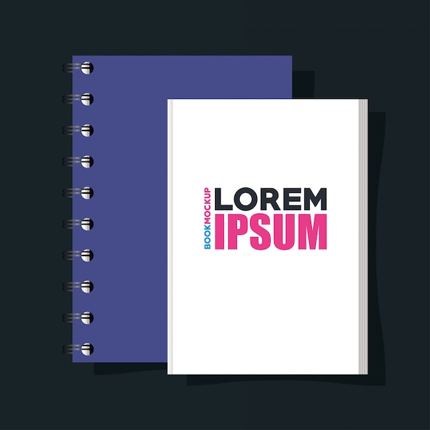 Maqueta de marca de identidad corporativa, maqueta con libro y cuaderno de cubiertas de color morado y blanco