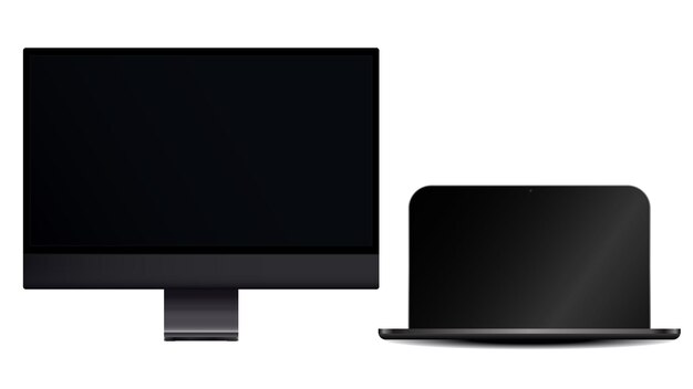 Maqueta de pantalla de computadora realista Banner de maqueta de monitor de computadora Pantalla con pantalla negra