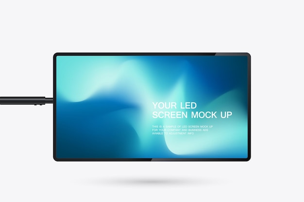 Una maqueta de pantalla LED de tecnología colgante en 3D de un vector de caja de luz de pantalla realista
