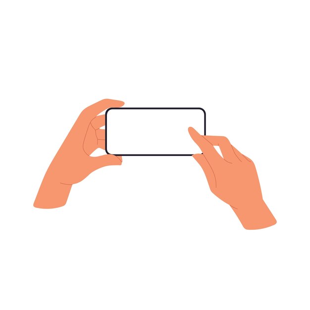 Maqueta de pantalla de teléfono móvil en la mano hacer clic con el dedo sosteniendo el teléfono inteligente ilustración vectorial plana