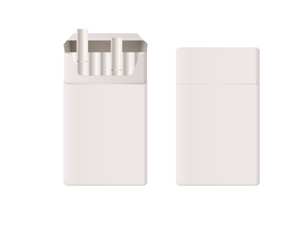 Maqueta de paquete de cigarrillos completo cerrado abierto aislado en blanco