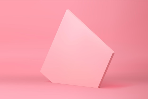 Maqueta de pared isométrica pentagonal abstracta 3d rosa para presentación de productos cosméticos ilustración vectorial Soporte vertical geométrico realista fondo elegante moderno para promoción de moda de belleza