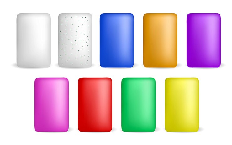 Vector maqueta de pastillas de goma de mascar de colores ilustración 3d aislada