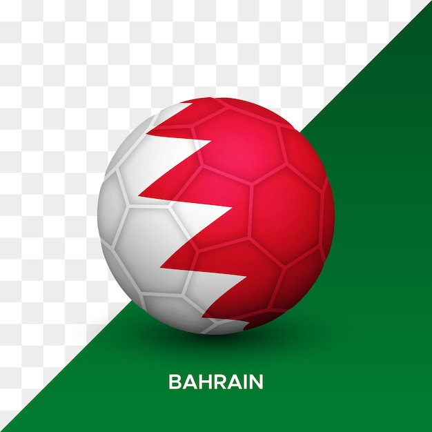 Maqueta de pelota de fútbol de fútbol realista con ilustración de vector 3d de bandera de bahrein aislado