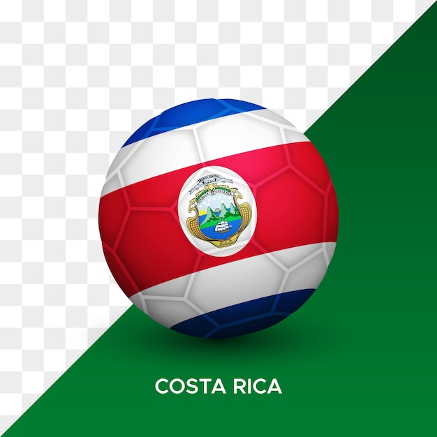 Maqueta de pelota de fútbol de fútbol realista con ilustración de vector 3d de bandera de costa rica aislado