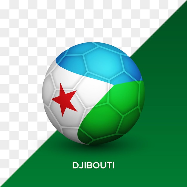 Maqueta de pelota de fútbol de fútbol realista con ilustración de vector 3d de bandera de djibouti aislado