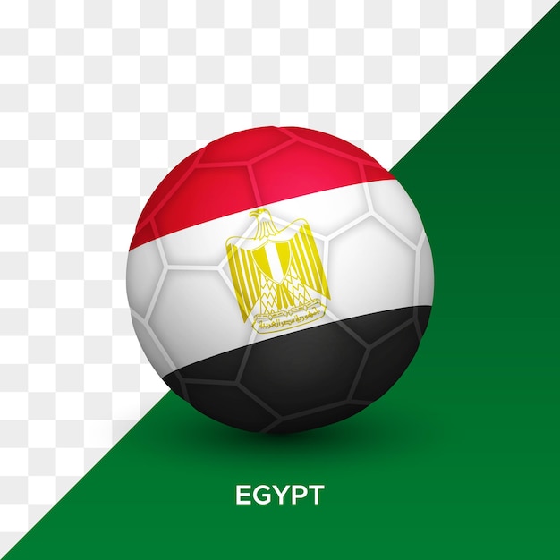 Maqueta de pelota de fútbol de fútbol realista con ilustración de vector 3d de bandera de egipto aislado